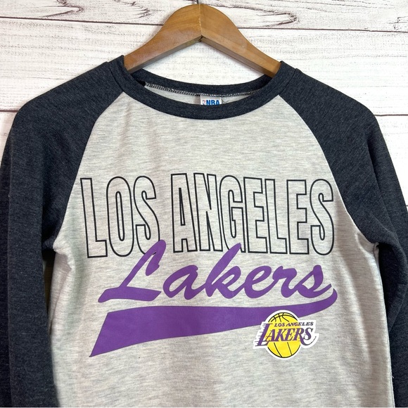 Los Angeles Lakers Women's Cream Layline Raglan Tri-Blend Long Sleeve T-Shirt - Picture 2 of 8